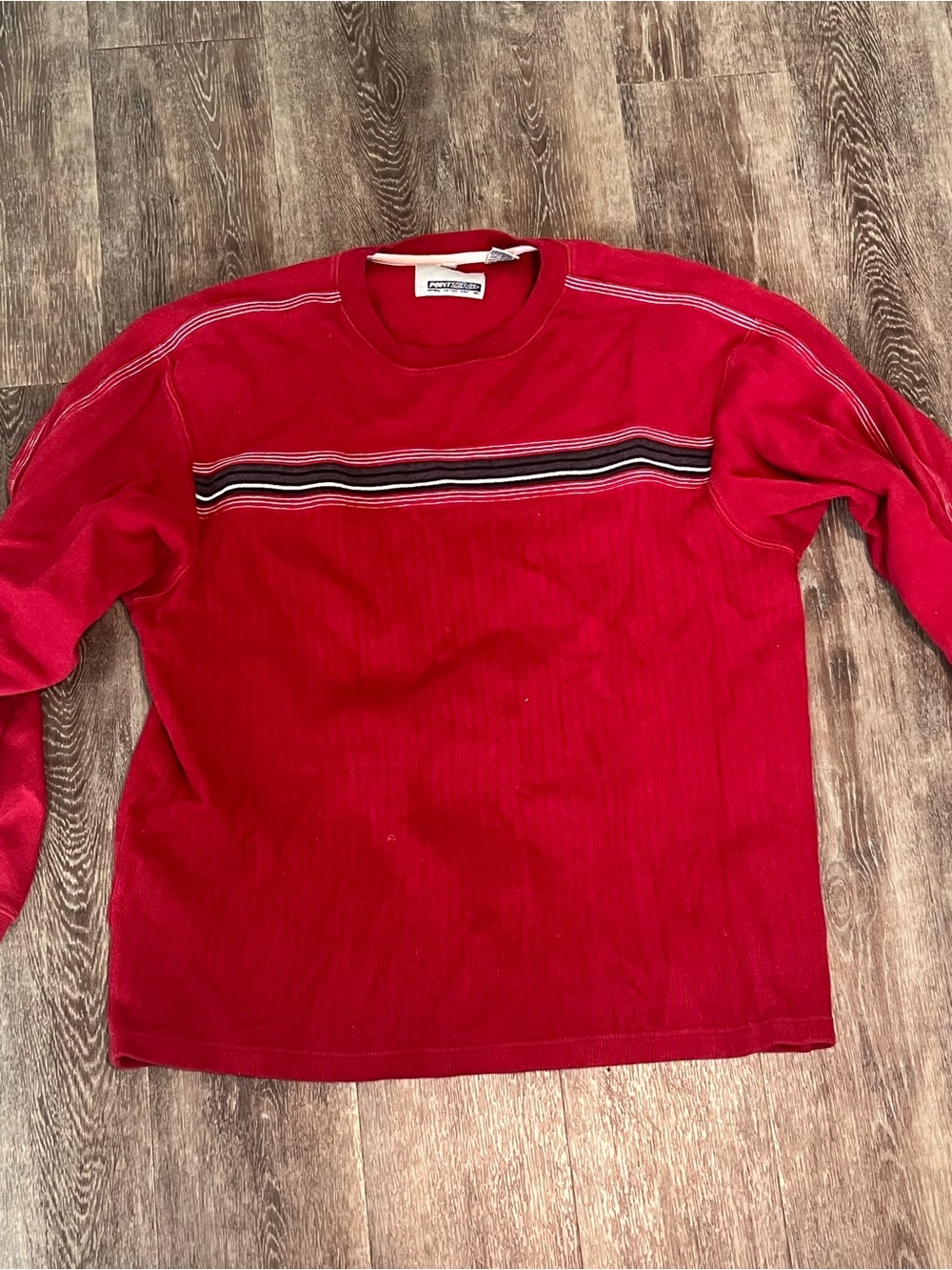 Point Zero Red Crewneck Sweater with Chest Stripes